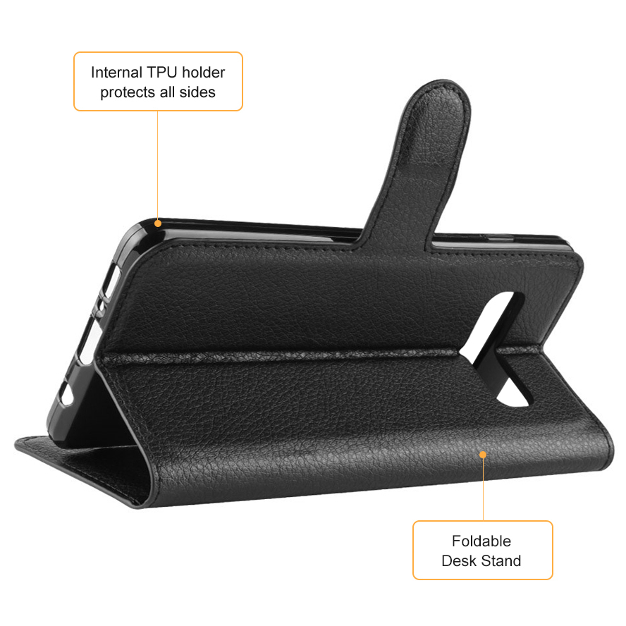 Leather Wallet Case & Card Holder Pouch for Samsung Galaxy S10 - Black